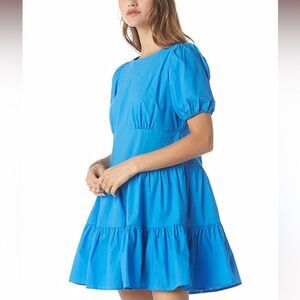 NWT Hestia Cotton Short Puff Sleeve Tiered Mini Dress, Size S